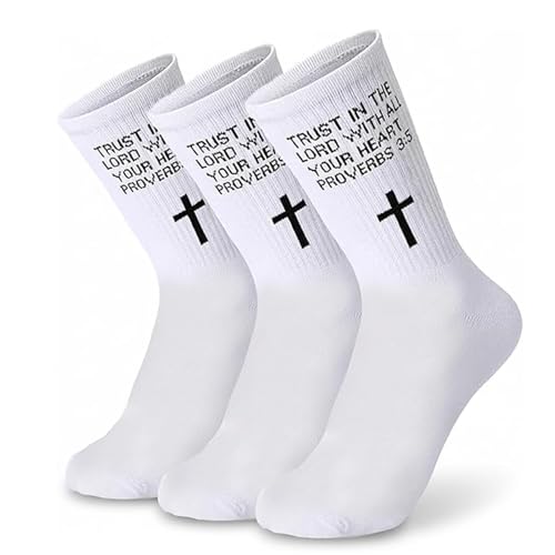 3 Pairs Christian Socks,Novelty Christian Easter Basket Stuffing - color: Proverbs 3:5 - White