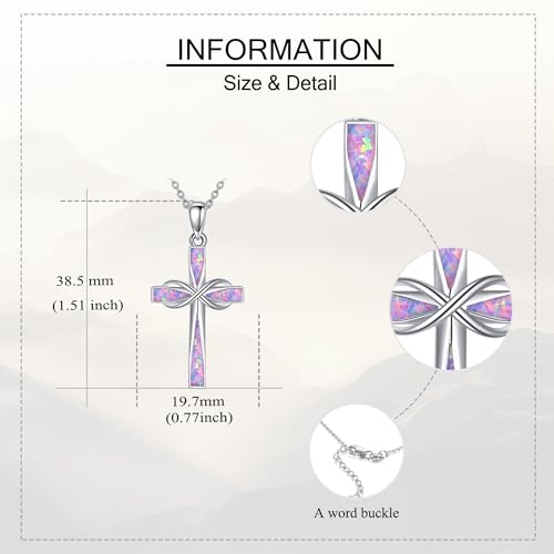 ONEFINITY Cross Necklace 925 Sterling Silver Cross Pendant Religious Jewelry Gifts - style: Pink Purple Opal