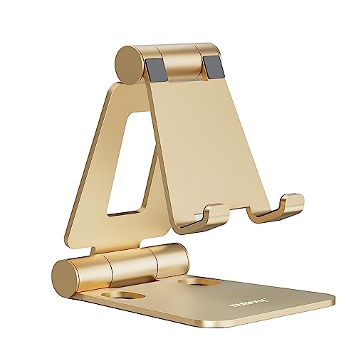 Nulaxy Full Aluminum Dual Folding Cell Phone Stand for Desk, Gold - color: J-Gold