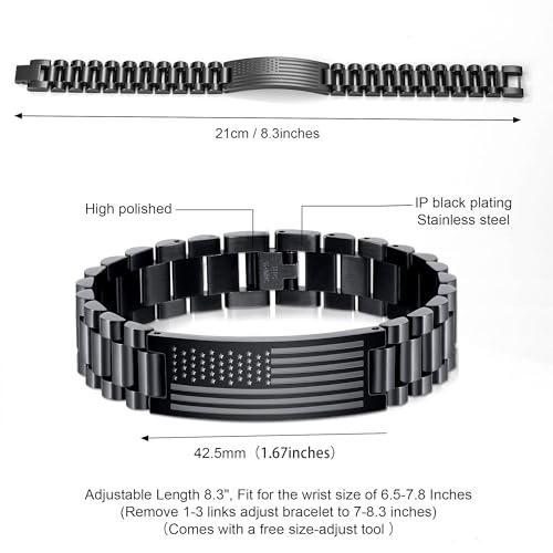 P. BLAKE American Flag Bible Verse Bracelet for Men, Stainless Steel Engraved Scripture Bracelet Christian Religious Christmas Birthday Jewelry Gifts - color: Black, size: PHILIPPIANS 4:13