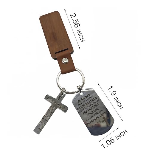 Christian Keychain with Bible Verse - Joshua 1:9 Luke 1:37 Cross Key Ring, Religious Inspirational Gift for Men Women Christian Keychain with Bible Verse