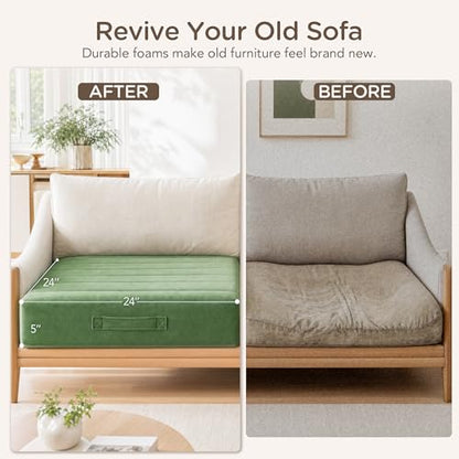Codi Couch Cushion Replacements 2 Pack, 5 Inch High-Density Foam, 24 Inch - color: Green, size: 24 Inch (Pack of 2)