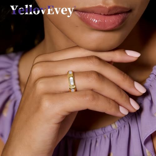 Fidget Ring for Women - Mother of Pearl Shell Cross 18K Gold Plated Love Ring Anxiety Relief Non Tarnish Stainless Steel Stackable Engagement Band - color: Gold, size: 8