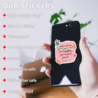(6 PCS) Proverbs 4 23 Above All Else Guard Your Heart Christian, Bible Verse Sticker Waterproof Vinyl Decal Size 3"
