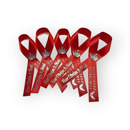 Personalized Memorial Service Funeral Ribbon Pins 20 Cross Religious Celebration of Life Custom Made Awareness Remembrance Anniversary Death Cross Sympathy Name Angel - color: Red
