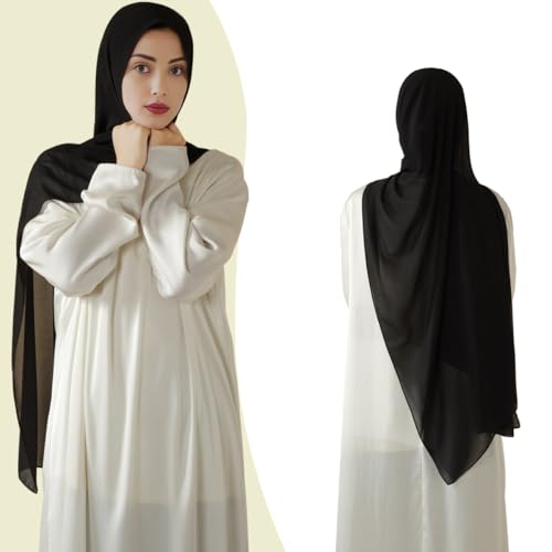 LMVERNA Solid Color Bubble Chiffon Scarf for Women Fashion Soft Hijab Long Scarfs Wrap Scarves - color: Black