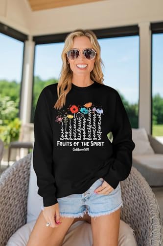 KIDDAD Christian Sweatshirts for Women Jesus Sweatshirt Bible Verse Sweatshirt Fruits of the Spirit Long Sleeve Pullover - color: Black, size: X-Large