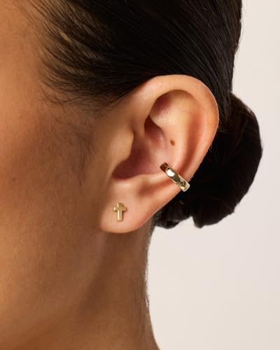 PAVOI 14K Gold Plated 925 Sterling Silver Posts Cross Earrings for Women | Small Religious Faith Cubic Zirconia Cross Studs Huggies Earrings - style: Plain Stud