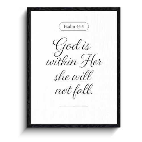 Psalm 46:5 God is within her she will not fall, minimalist calligraphy Christian wall decor, matte framed wall art for home, baptism gift, 8x10 inch - color: psalm 46:5【Framed】, size: 8"L x 10"W