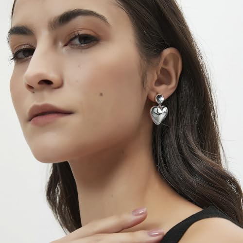 14K Gold Earring Cross Waterdrop Butterfly Heart Knot Earrings for Women Gold Silver Cross Leverback Drop Gold Silver Teardrop Hoop Dangle Earring White Gold Dangle Drop Earring - color: Silver- Heart Dangle Earring