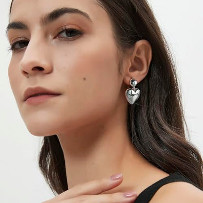 14K Gold Earring Cross Waterdrop Butterfly Heart Knot Earrings for Women Gold Silver Cross Leverback Drop Gold Silver Teardrop Hoop Dangle Earring White Gold Dangle Drop Earring - color: Silver- Heart Dangle Earring