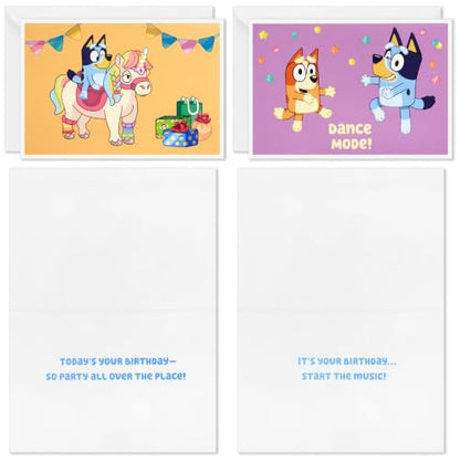 Hallmark Bluey Birthday Cards for Kids, 16-Pack (Bingo and Bluey, Hooray!) - style: Unicorn, Dance Mode, Hooray