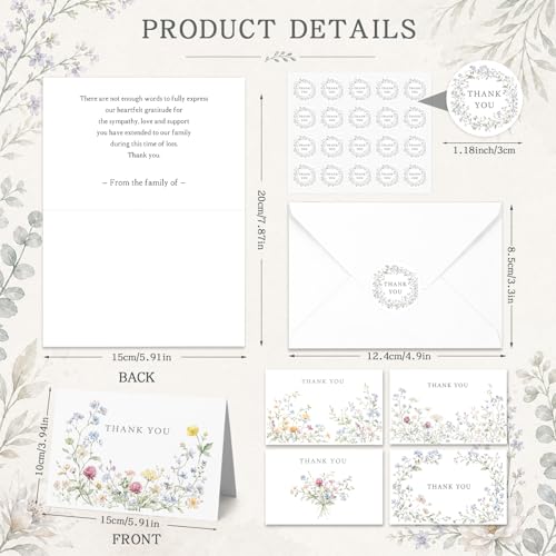 Fumete 50 Set Funeral Thank You Cards, Watercolor Wildflowers - style: Watercolor Wildflowers