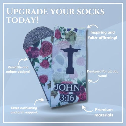 Bible Verse Socks for Men, Christian Scripture Crew Socks, Faith Gift - color: God's Love (John 3:16)