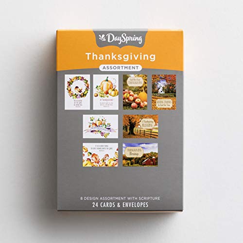 DaySpring - Thanksgiving Blessings – 8 Fall Design Assortment with Scripture – 24 Thanksgiving Boxed Cards & Envelopes (70927)