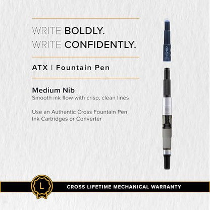 Cross ATX Sandblasted Rose Gold Fountain Pen, Medium Nib, Black Ink - color: Sandblasted Rose Gold, style: Medium Nib