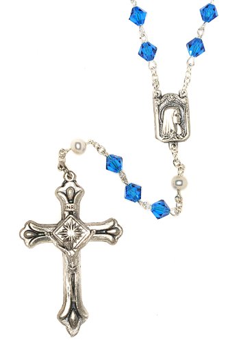 Catholic Prayer Rosary Created with Swarovski® Crystals-Glass-Silver-Gold - color: Capri Blue-Silver