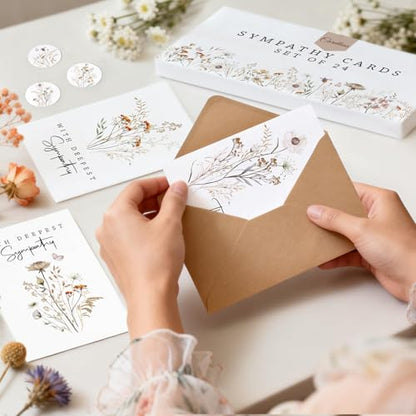 24 Pcs Bulk Sympathy Cards with Envelopes, Condolence Cards with 6 Designs
