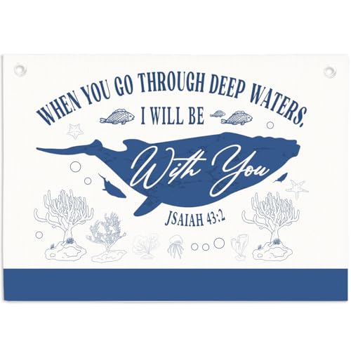 Jsaiah 43:2 Bible Verse Wall Decor Hanging Banner, Christian Decor Sign Linen Flag Banners 27.5 x 20 in - color: Multicolor 02