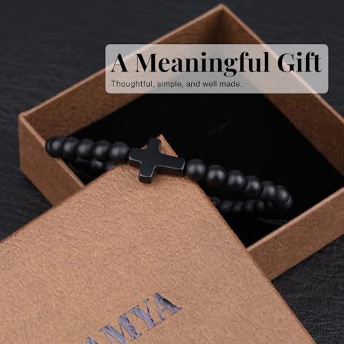 SAMYA Mens Beaded Bracelet, Black Onyx Cross Bracelet - style: No Card-Matte Onyx