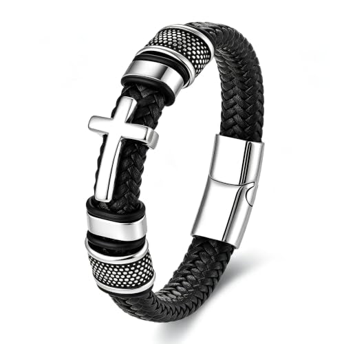 Cross Bracelet,Christian Bracelet for men - color: Silver
