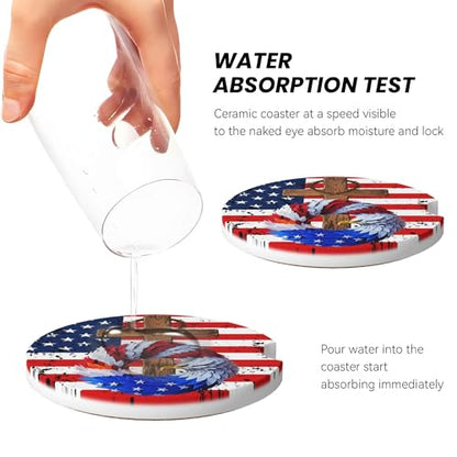 Cross American Flag Car Cup Holder Coasters 2 Pack 2.63" for Women - color: White