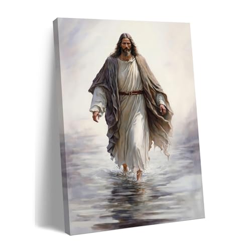 Fantasy Artists Unframed Jesus Christ Wall Art Jesus Walking On Water Canvas Wall Decor Christian Painting Prints Biblical Religious Room Decor for Church Prayer Room Christian School 16" x 24" - color: Jesus 6, size: 24"L x 16"W