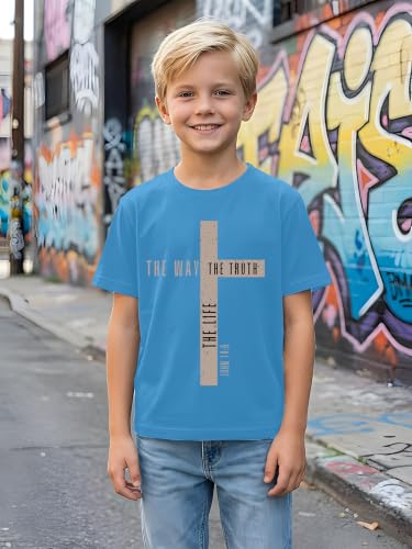 Christian Shirts for Boys Jesus Cross Casual Tops - color: Blue, size: 11-12 Years