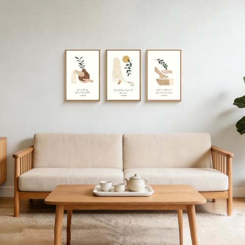 HPNIUB Christian Boho Framed Canvas Wall Art Set,Minimalist Beige Green Botanical Wall Decor,Vintage Bible Verse Art,Neutral Jesus Scripture Art Print for Living Room,Bedroom,Prayer Room-24"x36"x3 - color: Christian Boho Wall Art, size: 24"L x 36"W