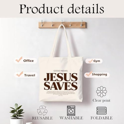 Christian Canvas Tote Bag for Women, Inspirational Faith Shoulder Bag - color: Jesus 02