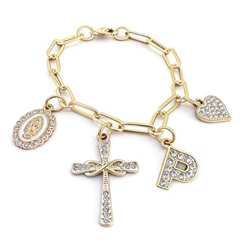 Cross Steering Wheel Charm Initial Letter P Car Jewelry Interior Decor - color: Initial P