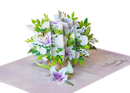 Purple Lilies Basket Pop Up Sympathy Cards with Envelopes, 6x8 in Sorry for Your Loss Card, Religious Pop Up Sympathy for Loss of Loved one, Mother, Father, Husband (Purple Lilies Basket) - color: Purple Lilies Sympathy