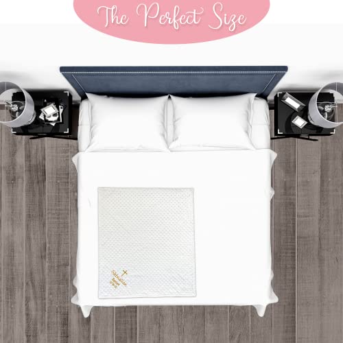 Baptism Blanket Personalized Baby Gifts – Luxurious Baptismal Gifts Textured Baby Blanket with Name, Date – Unique Christening Gifts for Girls and Boys – Soft Minky (White/Gold) - color: White/Gold