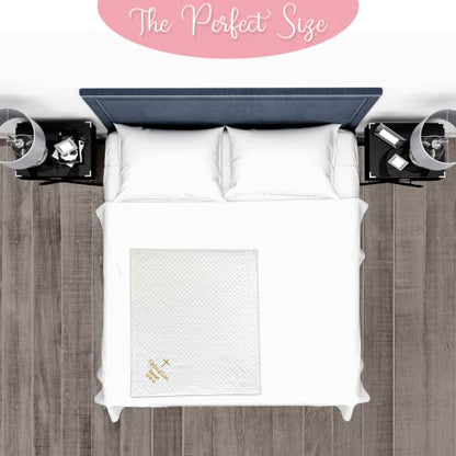 Baptism Blanket Personalized Baby Gifts – Luxurious Baptismal Gifts Textured Baby Blanket with Name, Date – Unique Christening Gifts for Girls and Boys – Soft Minky (White/Gold) - color: White/Gold