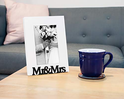 Isaac Jacobs 4x6 White Wood Sentiments Mr&Mrs Picture Frame - color: White, size: 4x6