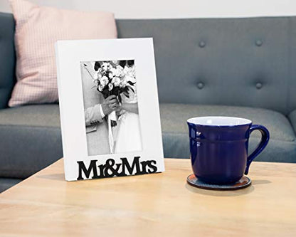 Isaac Jacobs 4x6 White Wood Sentiments Mr&Mrs Picture Frame - color: White, size: 4x6