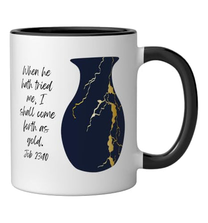 Bible Verse Jesus Christ Kintsugi Vase Gold Job Christian Ceramic Mug, Black/White, 11oz - color: Black/White, size: 11 Ounces