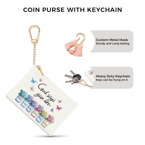 Christian Floral Keychain Coin Purse for Women Small Change Pouch - color: Inspirationa Floral
