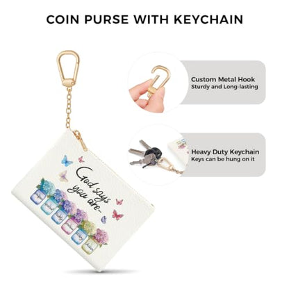 Christian Floral Keychain Coin Purse for Women Small Change Pouch - color: Inspirationa Floral