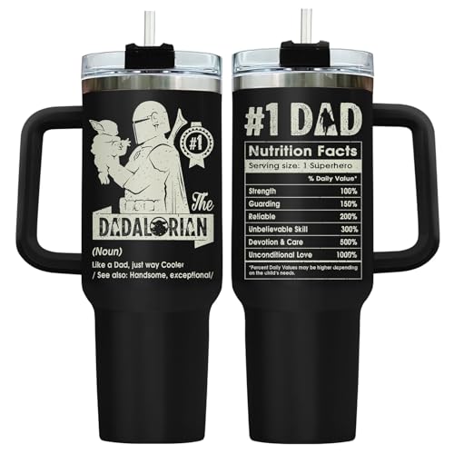 34HD Dad Funny Space 40 oz Tumbler with Handle, Sci Fi Fan Gift - color: Dadalorian with Handle