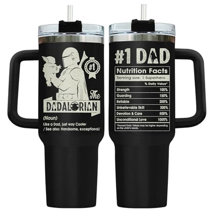 34HD Dad Funny Space 40 oz Tumbler with Handle, Sci Fi Fan Gift - color: Dadalorian with Handle