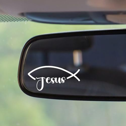 5Pcs Christian Mirror Stickers, Jesus Fish Decals for Car Rearview (White) - color: White-jesusfish