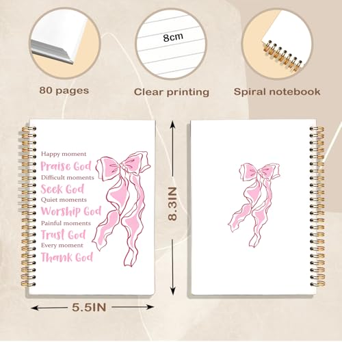 Pink Coquette Bow Christian Spiral Notebook Journal, Preppy Bible Verse Scripture Journal for Women, Christian Religious Gifts for Women, Church Notes Notebooks, 5.5x8.3 Inch - color: 01-worship God Bible Scripture