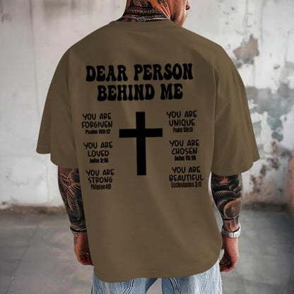 Mens Christian Bible Verse Shirts Dear Person Behind Me T Shirt Religious Jesus Inspirational Cross Graphic Tees - color: Brown, size: Small