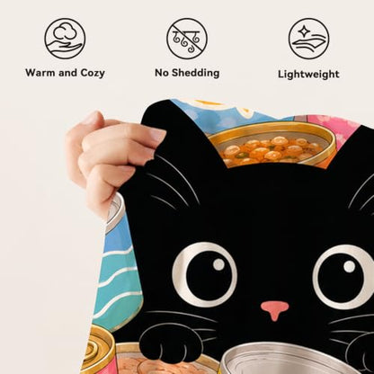 Black Cat Throw Blanket Food Can Kawaii Pet Lover Stuff Gifts 40''x50'' - color: Black Cat, size: 40''x50''