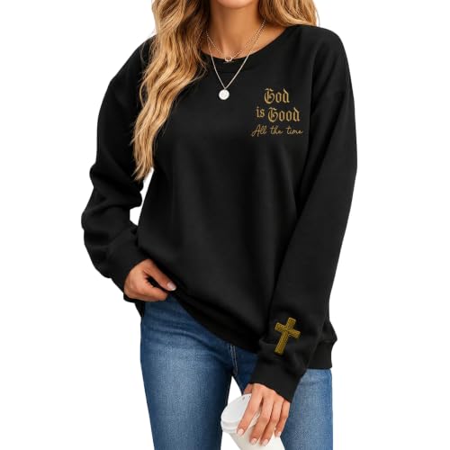 Eatbook Christian Sweatshirts for Women Jesus Long Sleeve Pullover Tops - color: Black-cross, size: Large