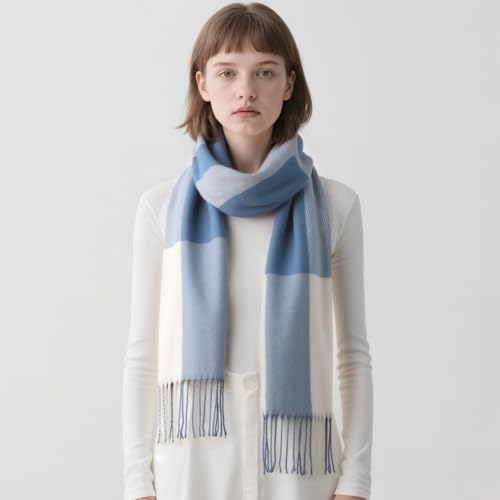 Loritta Winter Scarf for Women, Long Plaid Shawl Wraps Scarves Gifts - color: U-blue White Lattice