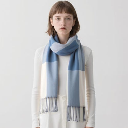 Loritta Winter Scarf for Women, Long Plaid Shawl Wraps Scarves Gifts - color: U-blue White Lattice