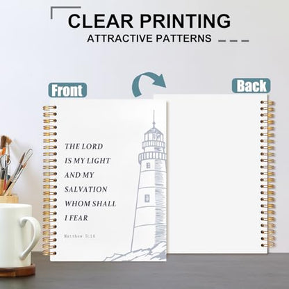 Nautical Lighthouse Christian Spiral Notebook 5.5x8.3 - color: White Nautical Lighthouse Christian
