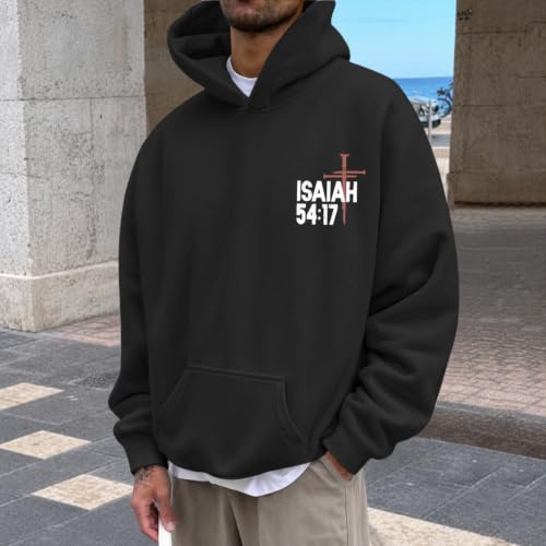 Tuislay Christian Jesus Hoodies for Men Faith Religious God Sweatshirts Cross Graphic Sweaters Vintage Bible Verse Pullover - color: Black, size: Large